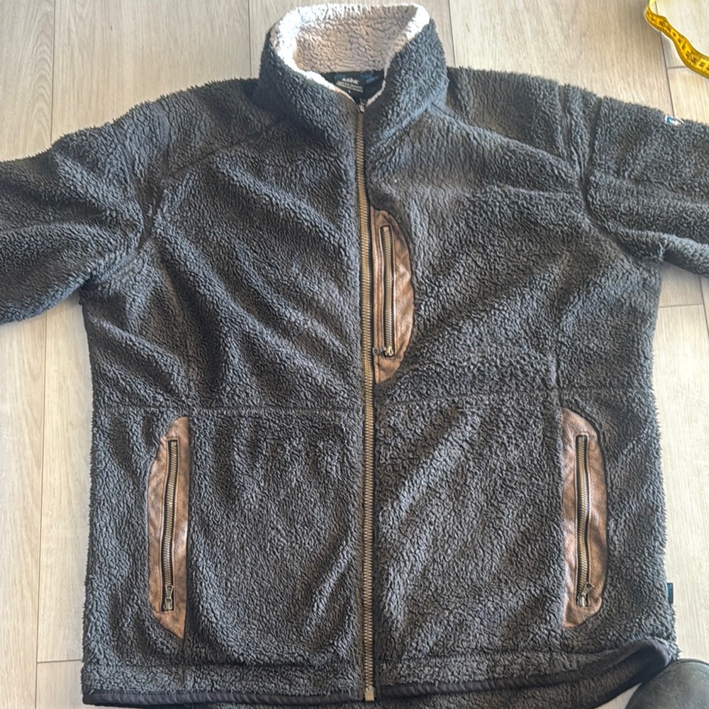 Kuhl Gray and Brown Zip Up Sweater